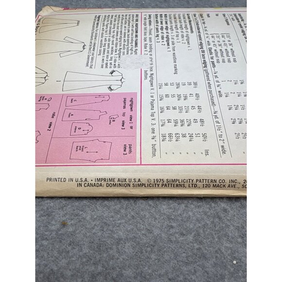 Simplicity 7202 Vintage Sewing Pattern Size 8 Girl Nightgown Pajamas Uncut 1975 - Picture 4 of 6